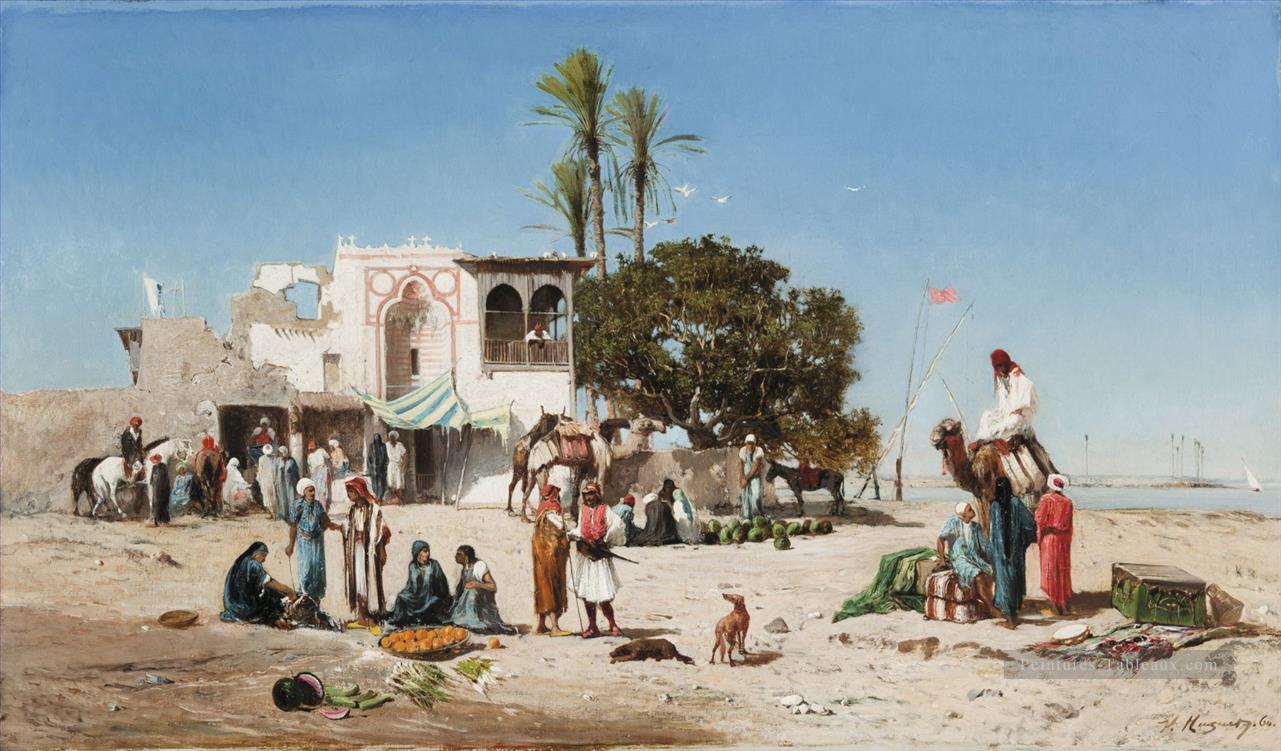 Marche au bord du Nil Victor Huguet orientaliste Peintures à l'huile